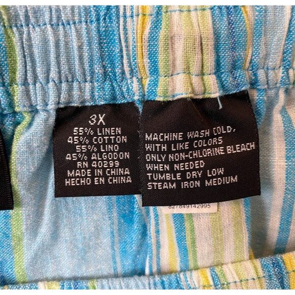 Erika Womens Linen Blend Short Size 3X Blue Striped Drawstring Casual Summer - Picture 7 of 11